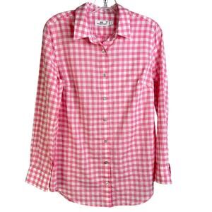 Vineyard Vines Button Down Shirt Womens Sz 4 Pink‎ Gingham Cotton Collared